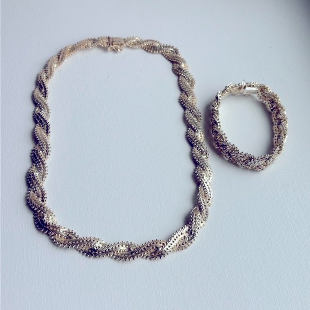 ✨ Vintage Mexican Sterling Silver Woven Necklace & Bracelet 925 Silver ✨